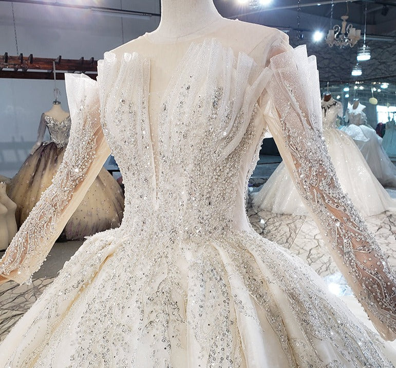 Elegant Long Sleeve Beading Sequin Women Wedding Dress Bridal Gown - Image 7
