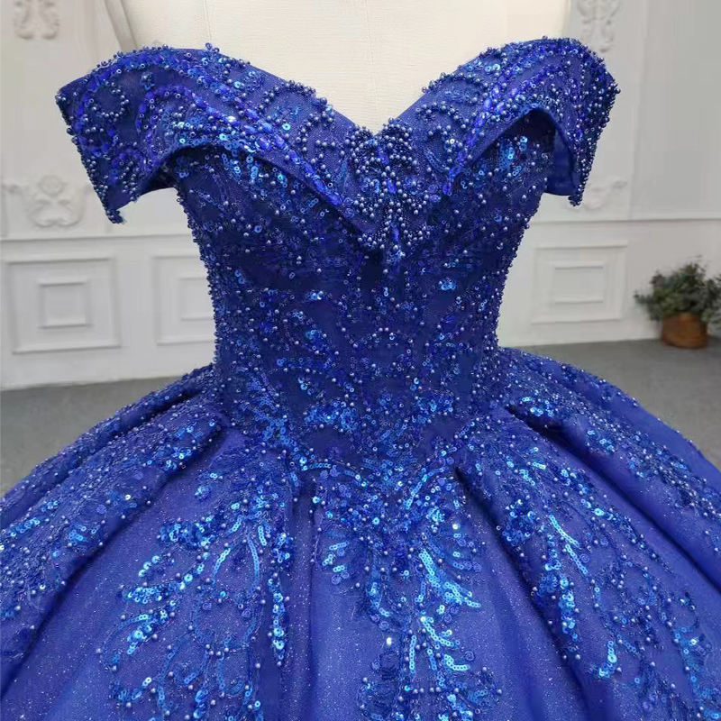 Blue Party Off Shoulder Ball Gowns For Women Evening Dress