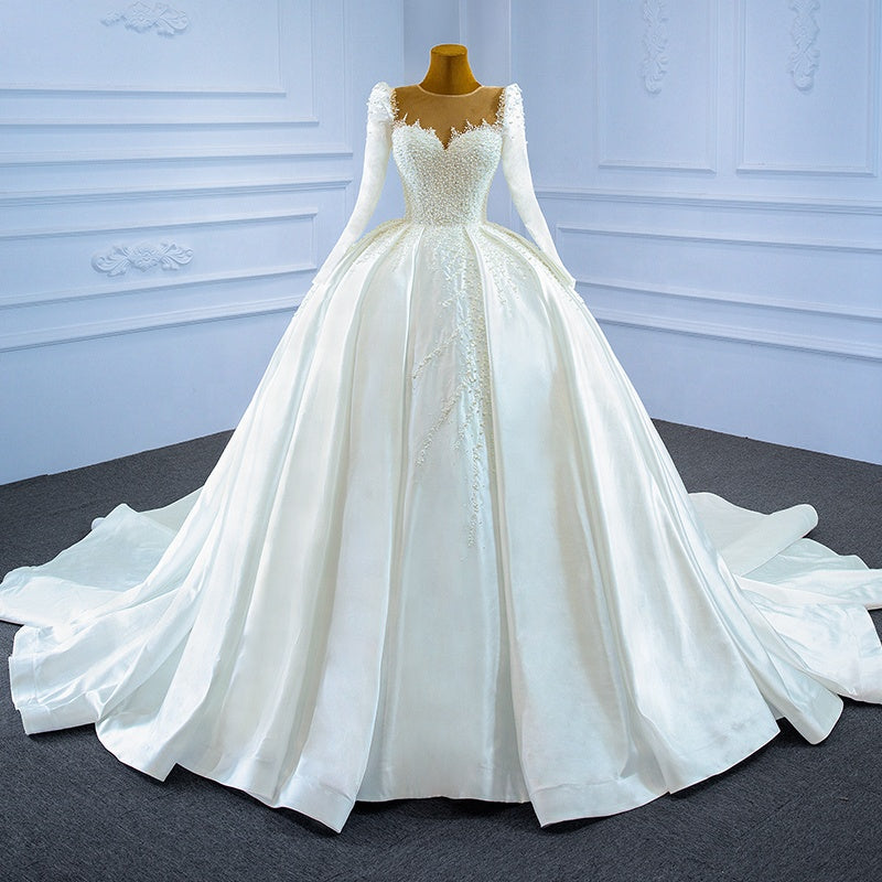 Long Sleeve Beading Sequin Wedding Dress For Women