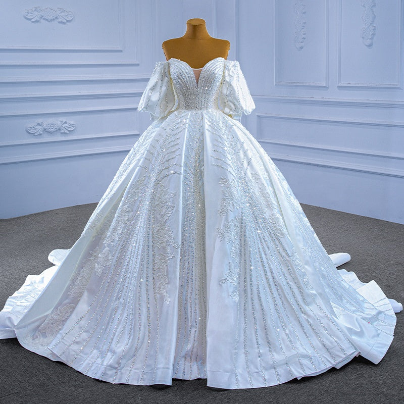 Ladies Elegant Luxury Crystal Beaded Sequin Embroidery Wedding Dress