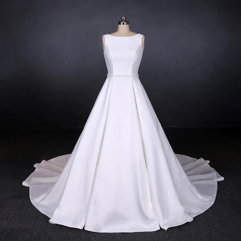 Modern Wedding Dresses For Women Scoop Sleeveless Backless Bride Dress With Beading A-Line Custom Occasion Gowns