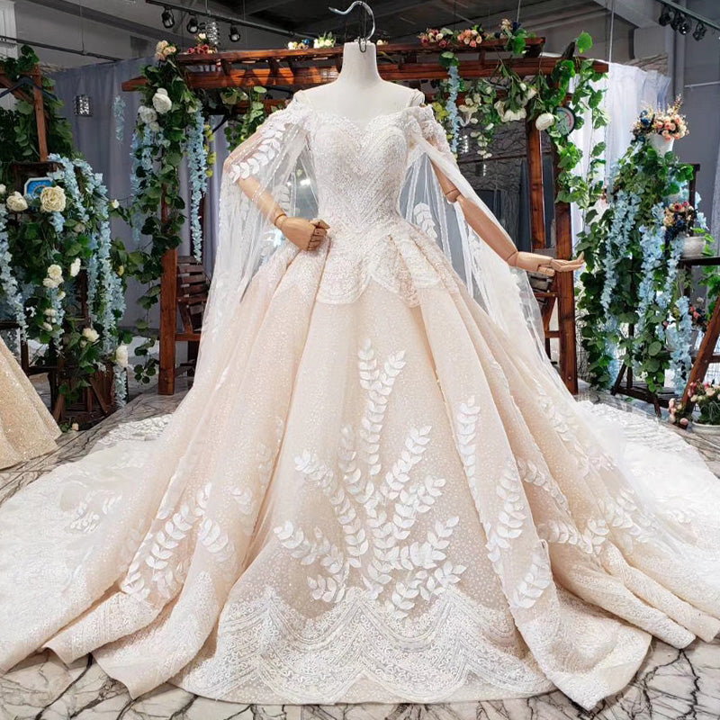 ball gown detachable shawl off shoulder wedding gown
