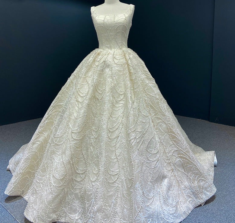ball gown princess luxury crystal beaded lace wedding dress applique - Image 3