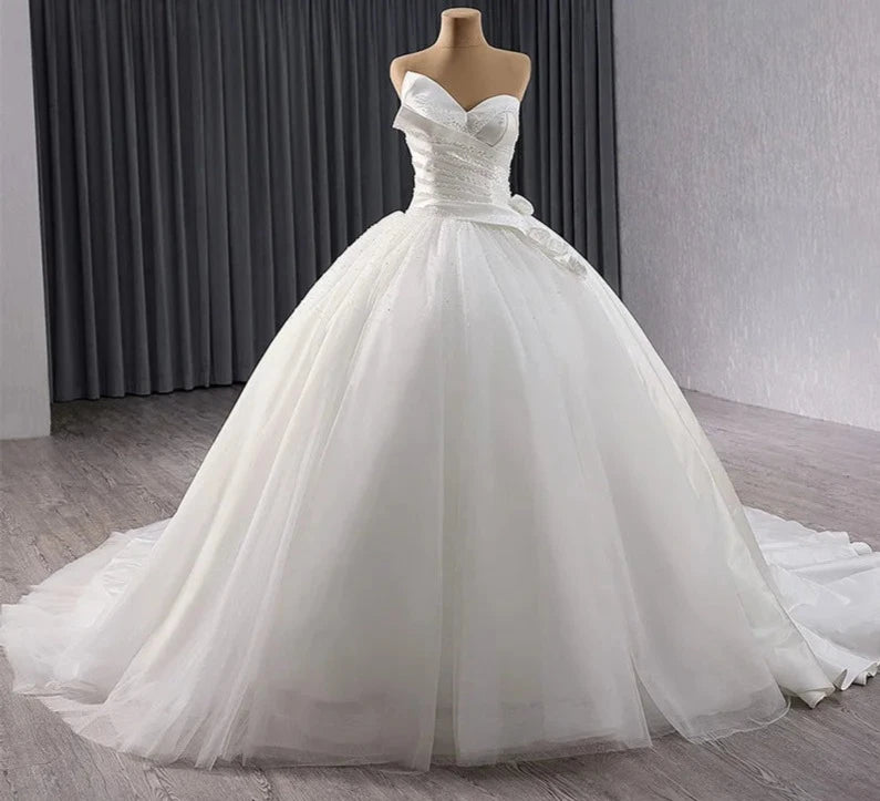 Off-Shoulder Tulle wedding dress Beaded Flower Sparkle Glitter Lace Ball Wedding Gown Bridal Dress