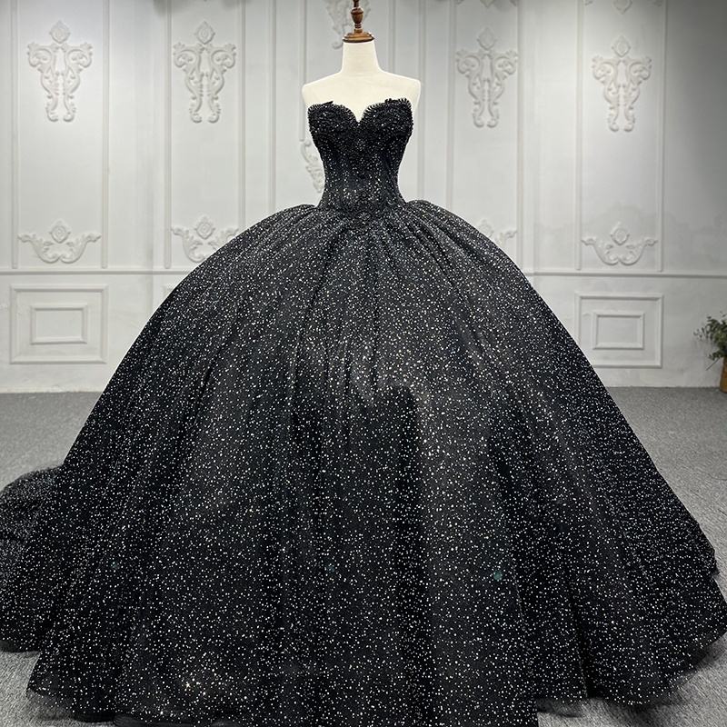 Shiny Glitter Black 2022 Long Prom Evening Gowns Dresses - Image 2