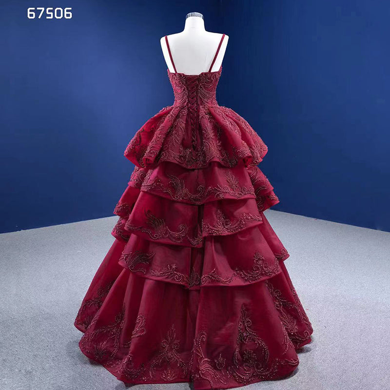 Red Wedding Dress Suspended Embroidered Cake Skirt Evening Dress - Image 5