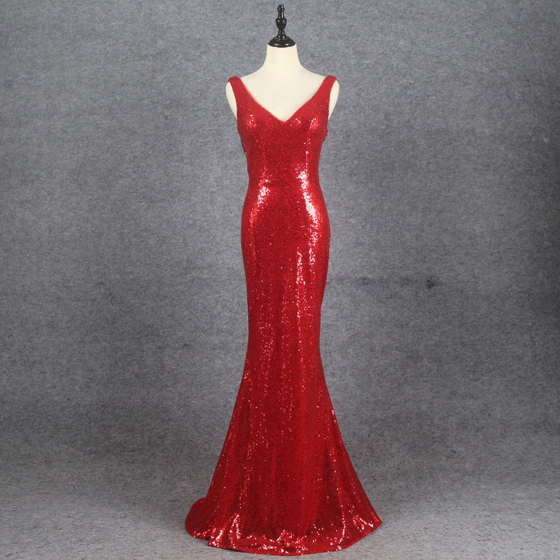 Sexy Deep V Suspender Dress Sequins Slim Fishtail Evening Dress Main Dress