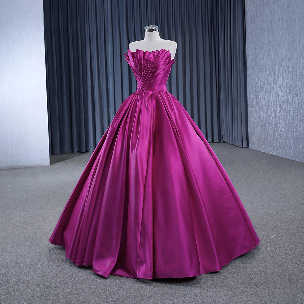 Real Pictures Fuchsia elegant Off-the-shoulder pleated satin Princess Ball Gown Sweetheart Wedding Dresses - Image 7