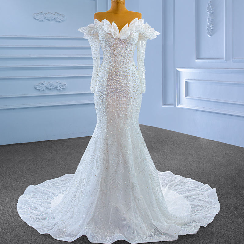 Women Wedding Dress Lace Bridal Elegant Folds Wedding Gown