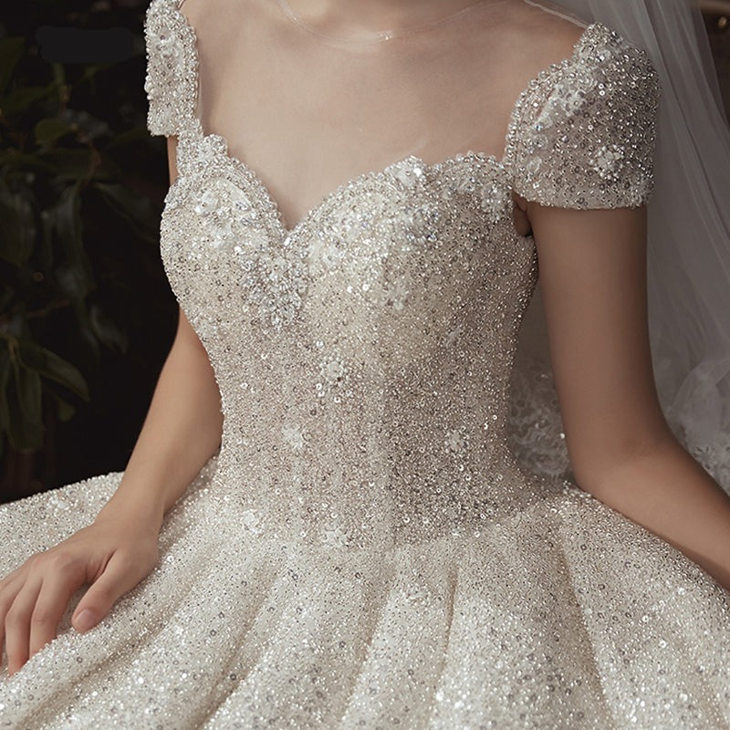 Princess Lace Beading Sequin Sleeveless Wedding Dress For Women Bridal - Image 6