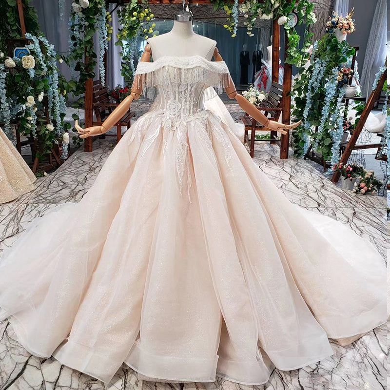 Classical Wedding Dress Off Shoulder Boat Neck Bridal