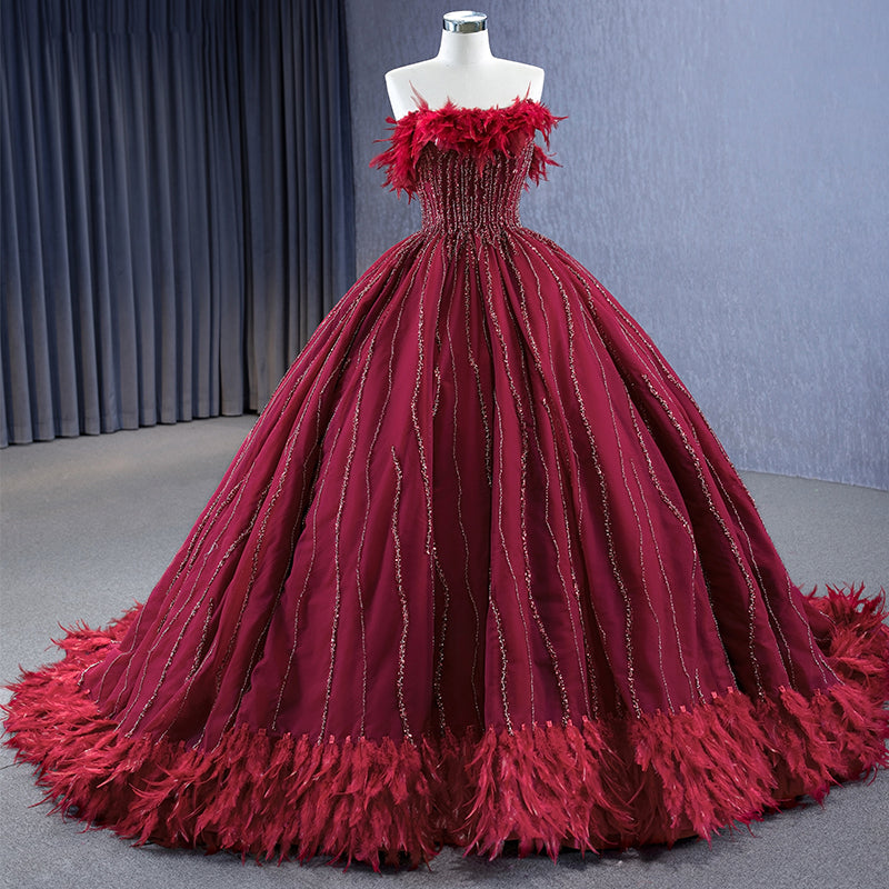 Vintage Elegant Feather Boat Neck Party Formal Evening Gowns Dresses For Women