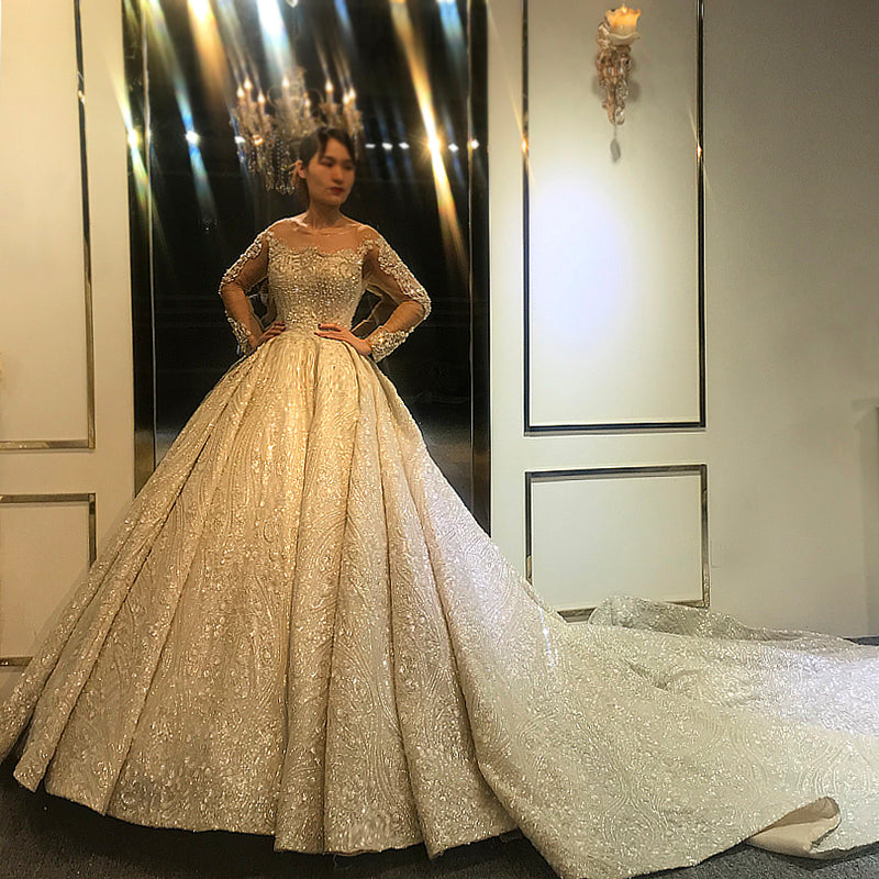 Luxury Wedding Dresses Bridal Dresses Large Trail Sequins Chiffon Ball Gowns Wedding Dresses - Image 5