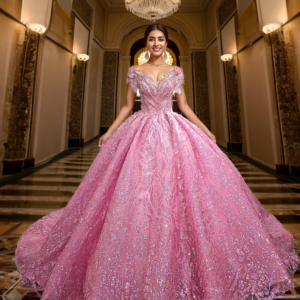 Pink Floral Appliques Lace Dresses Ball Gown Beading Sweet Party