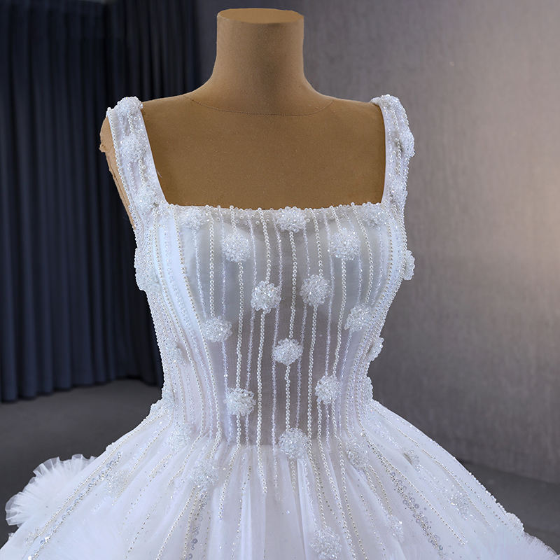 Modern Square Collar Lace Sleeveless Party Wedding Dress For Women - Image 6