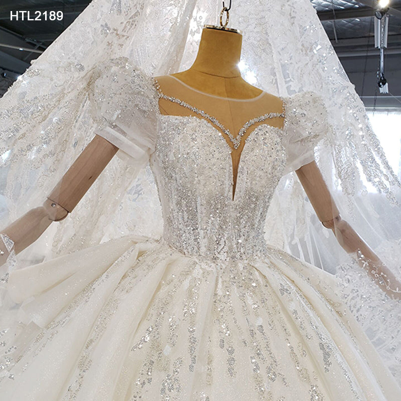 luxurious Vestidos De Novia Lace Sequin Long Wedding Dress Bridal Gown - Image 7