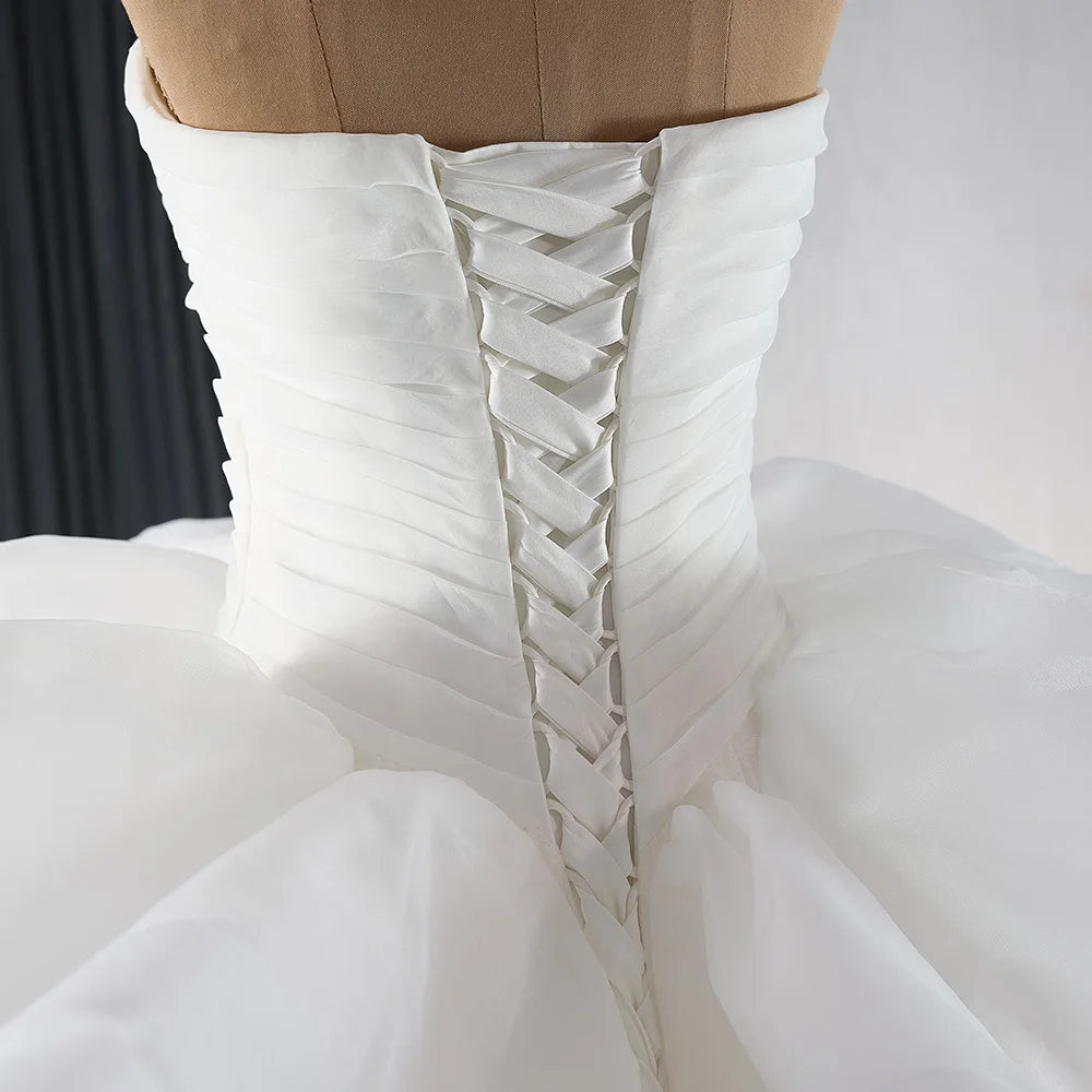 Ruffle Train Wedding Dress Spaghetti Straps Bridal Gown Sweetheart Neckline Bridal Dress - Image 6