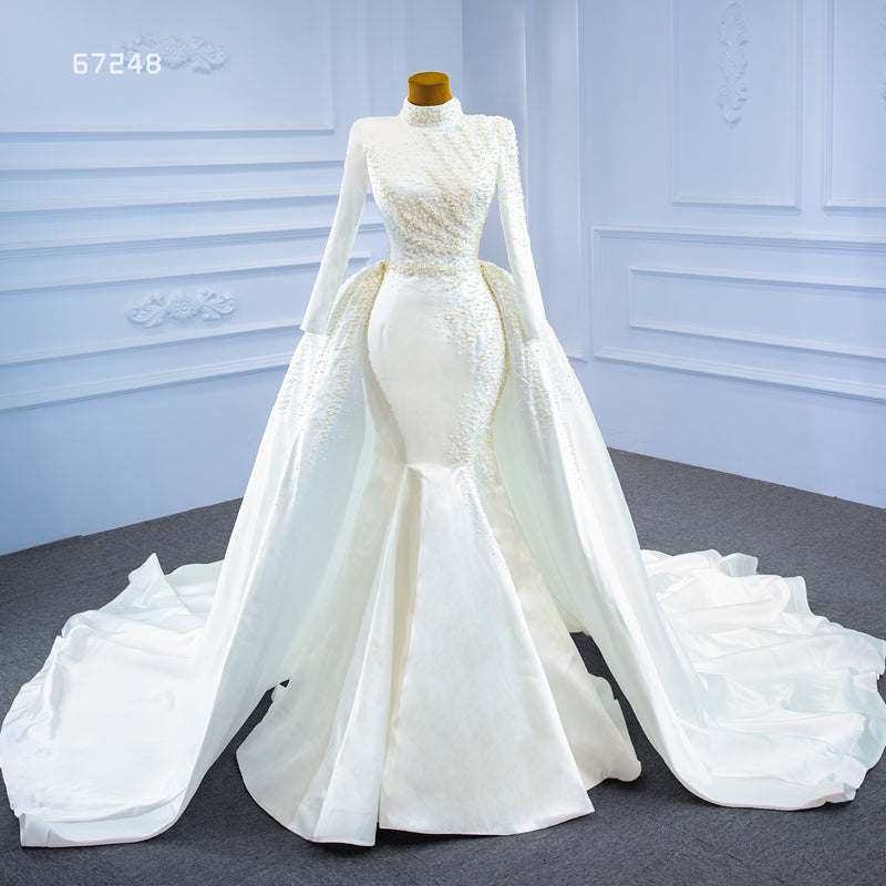 High Neck Long Sleeve Mermaid Detachable Tail Wedding Dresses - Image 2