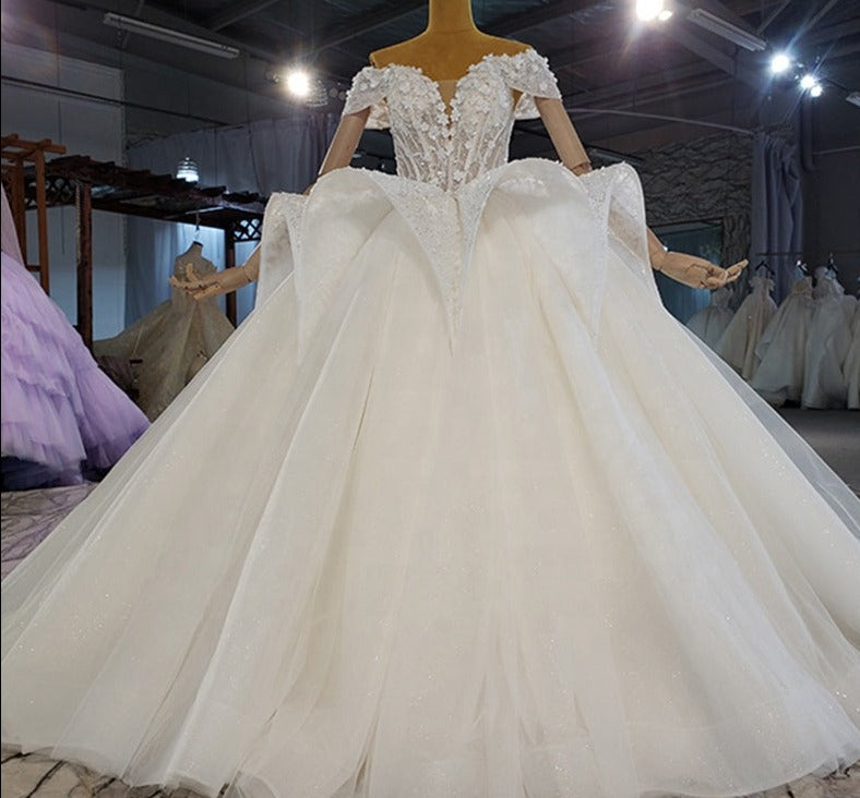 Fashion Design Lace Flower Sleeveless Wedding Dress Bridal Gown