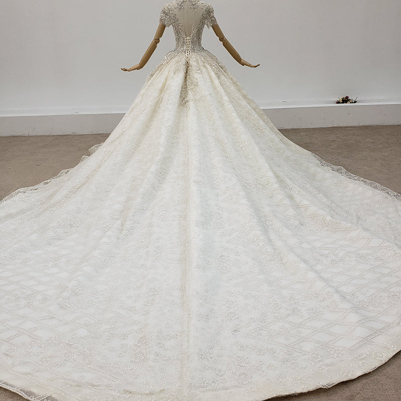 High Quality Neck Luxury Elegant Bridal Gown Wedding Dress - Image 5