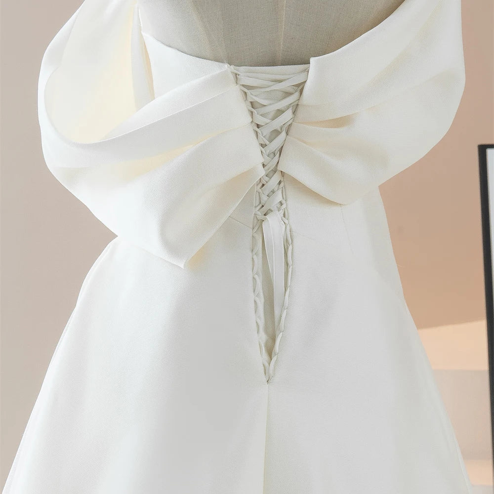 Classic Satin A-Line Bridal Wedding Women Dresses For Party - Image 4