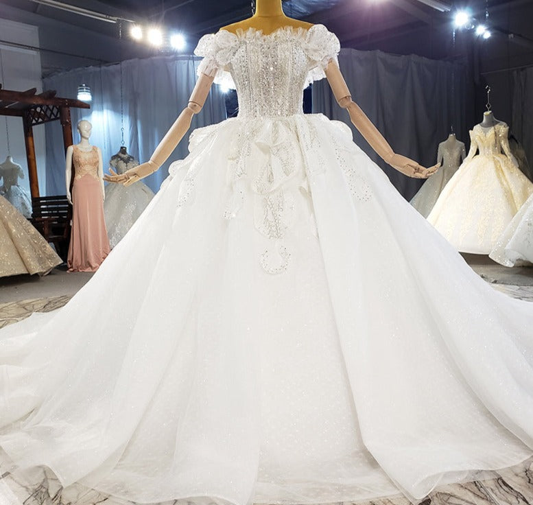Off Shoulder Heavy Beading Elegant Wedding Dress For Bride