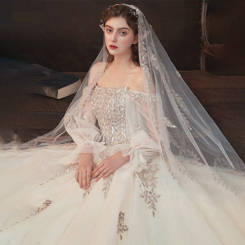 Lace Beading Sequin  Sleeveless High Quality Wedding Dress Bridal Gown