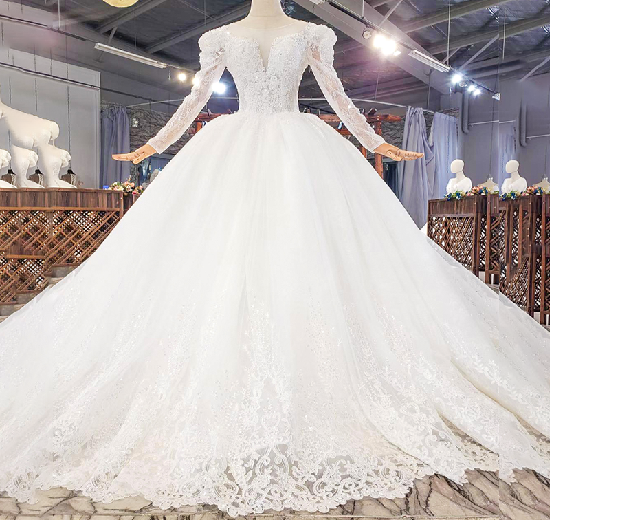 Marriage Dress Long Sleeve Lace Applique Women Wedding Dress