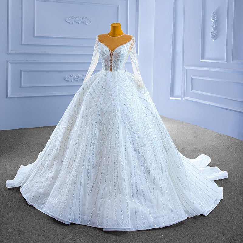 Bride Wedding Dress Elegant And Luxurious White Bling Lace Backless Wedding Dress