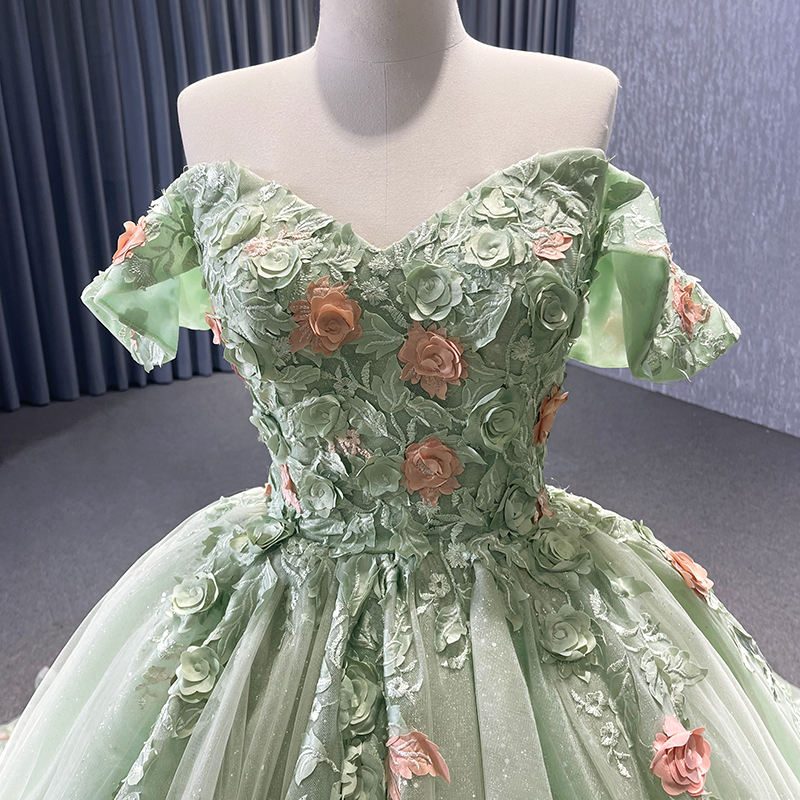 Fashion Off Shoulder Flower Ball Gown Evening Dress