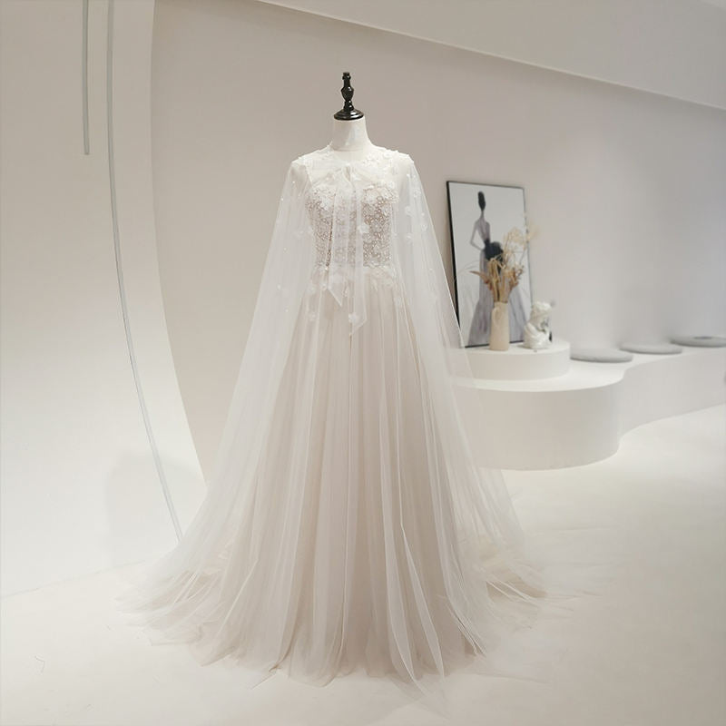 Boho Organza Spaghetti Strap Pearls Sleeveless Wedding Dress