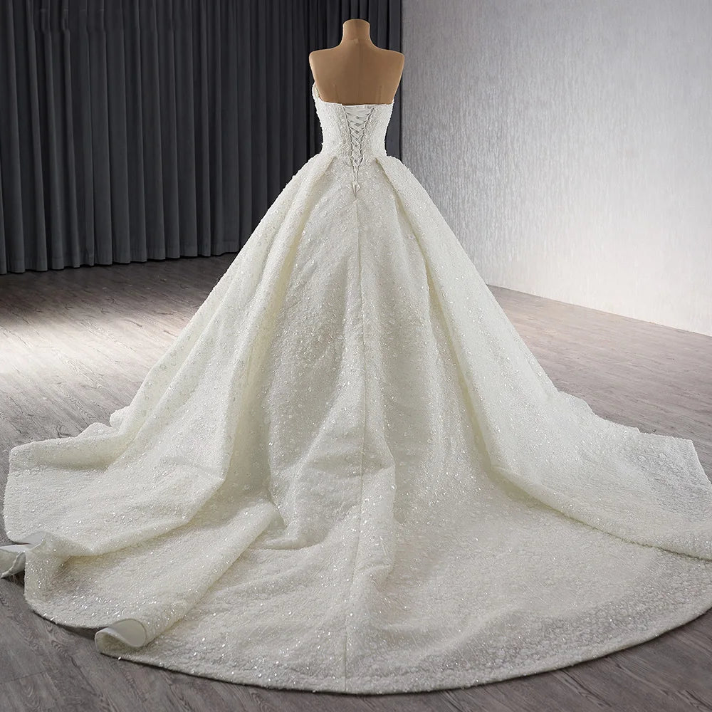 New Maxi Trailing Handmade Pearl Retro Lace Bridal Gown Plus Size Elegant Wedding Dress - Image 6