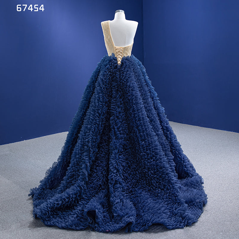 2022 Women Evening Dress Latest Design One Shoulder Beaded Cake Dress Prom Dress - Image 6