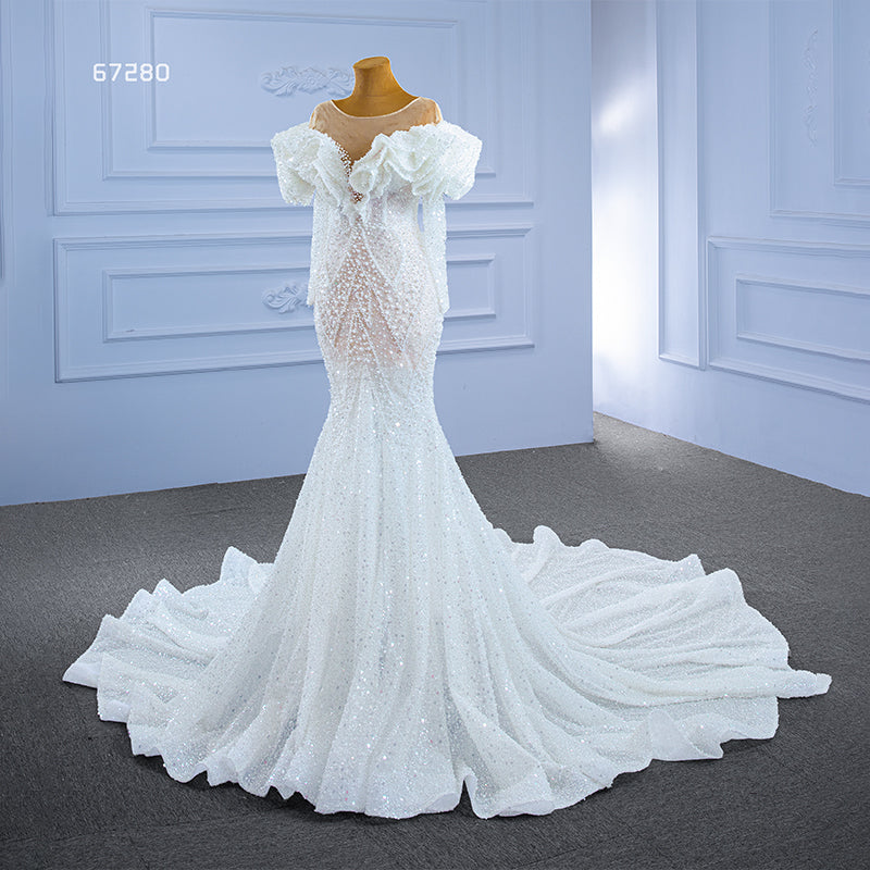 Custom Luxury Mermaid Wedding Wedding Long Sleeve Bead Sequenant High -Quality Women