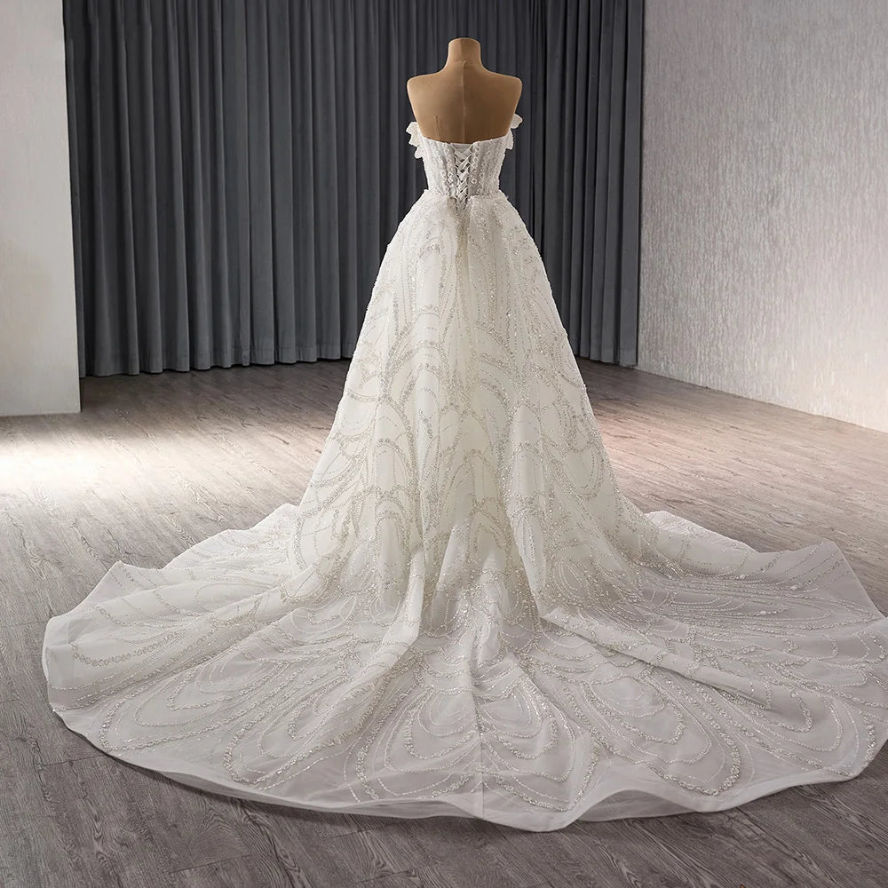 Luxury Sweetheart Sequin Wedding Dress Gown Heavy beaded 3D Flower Mermaid Gown With Detachable Train Wedding Dresses - Image 3