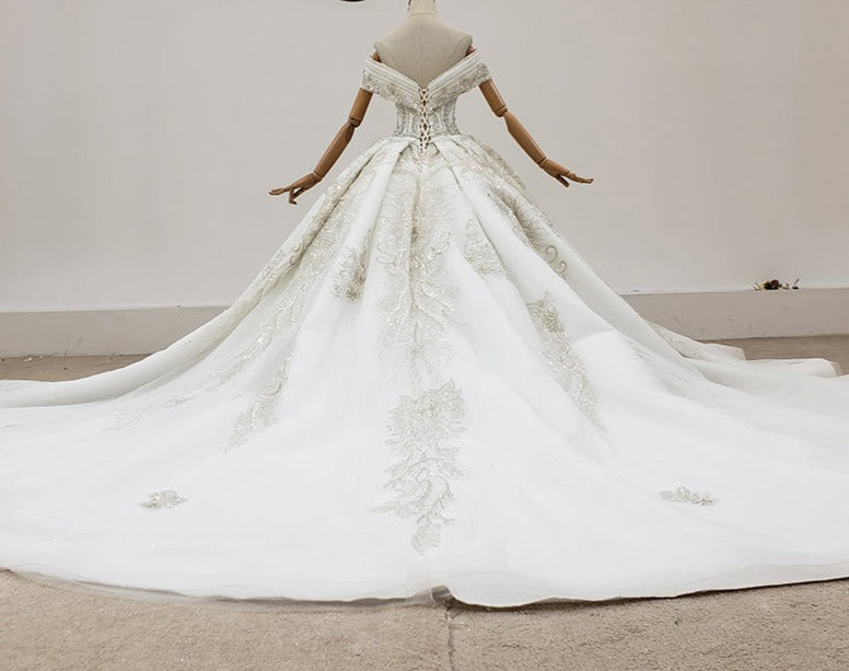 Luxury Women Elegant Off Shoulder Beading Wedding Dress For Bride - Image 5