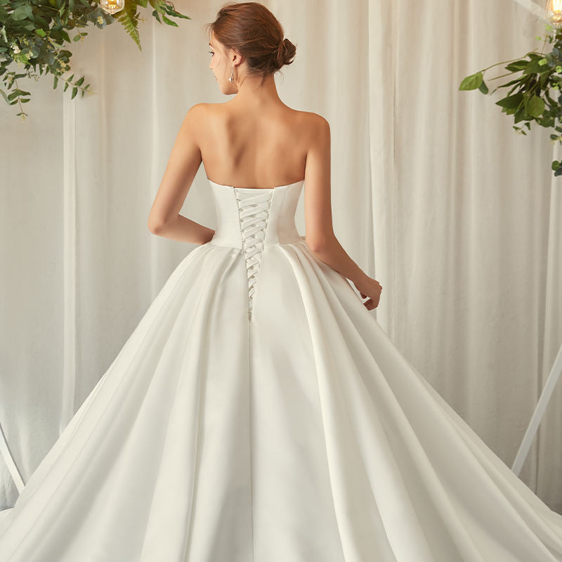 Modern Sweetheart Neck Sleeveless Cathedral Train Bow Ruffles Ball Gown Wedding Dresses For Bride - Image 5