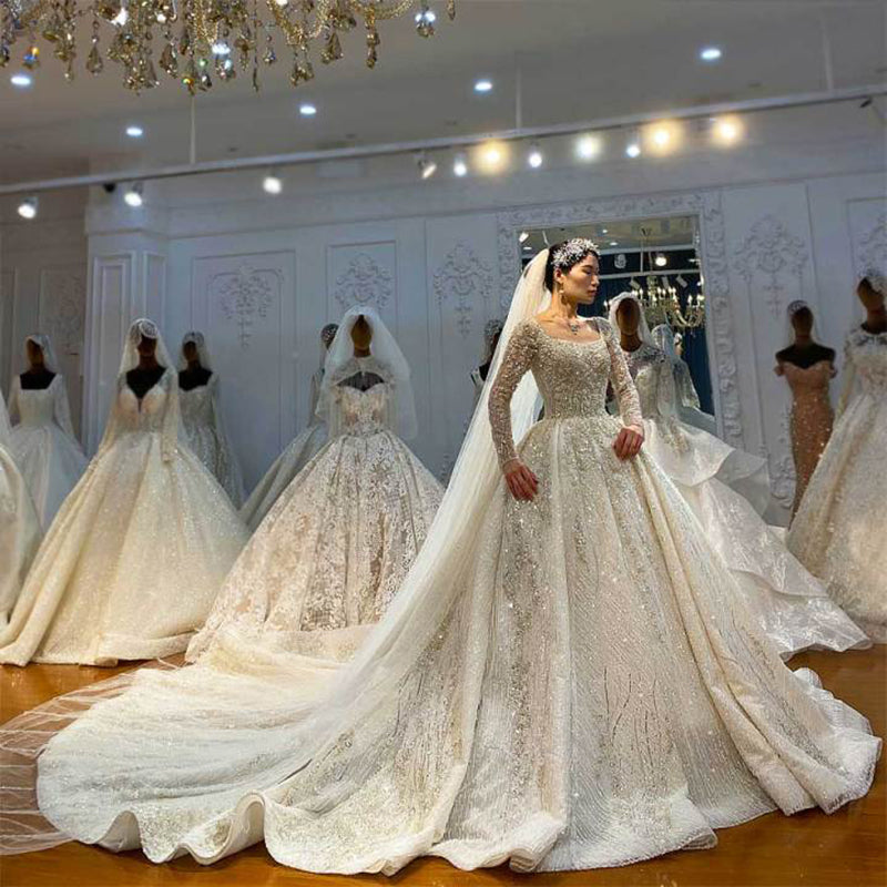 2022 New Fashion Shiny Long Sleeve Prom Dress Wedding Dress Backless Sequin Wedding Dress - Image 3