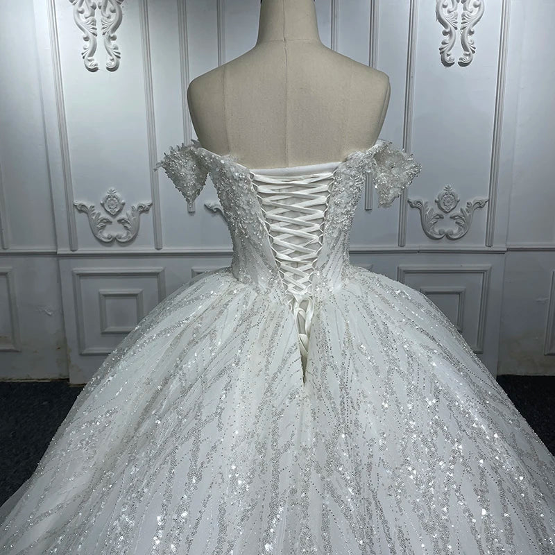 Beaded Full Of Sequins Flower Sweetheart wedding Ball Gown Dresses - Image 5