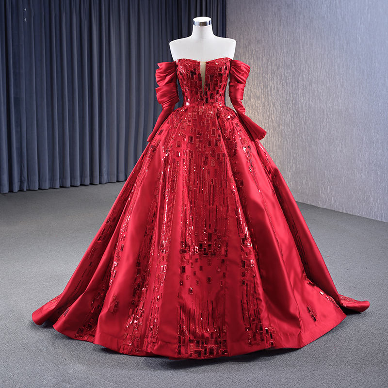 Modest Bling Red High Quality Sequins Plus Size Evening Dress