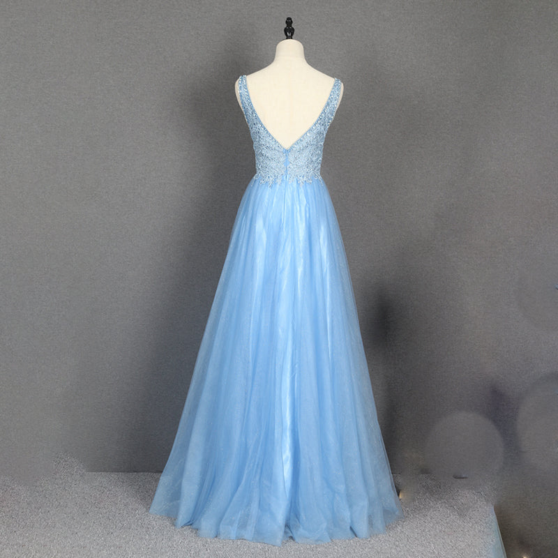 Deep V Neck Beading Sequin Lace Prom Dresses Evening Gowns - Image 5
