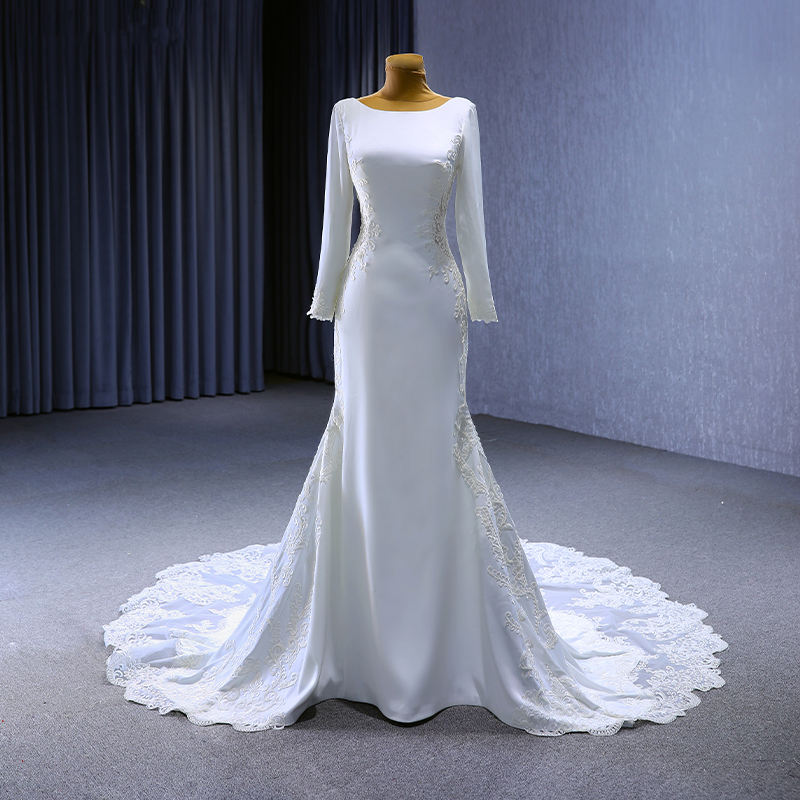 Modern White Backless Satin Appliques With Chapel Train Wedding Dresses