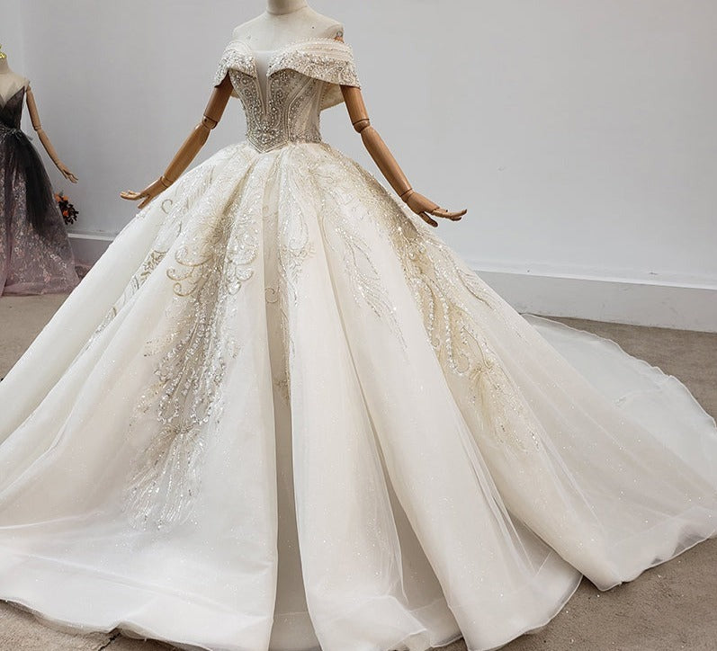 custom beading crystal off shoulder wedding dress bridal gown
