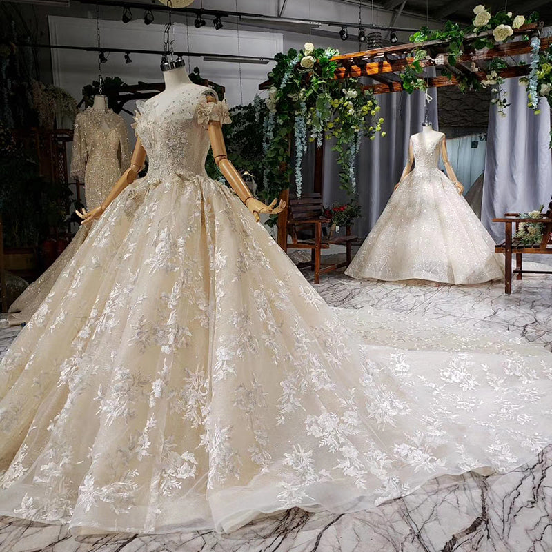 Beaded Lace Appliques Wedding Dress Ball Gown