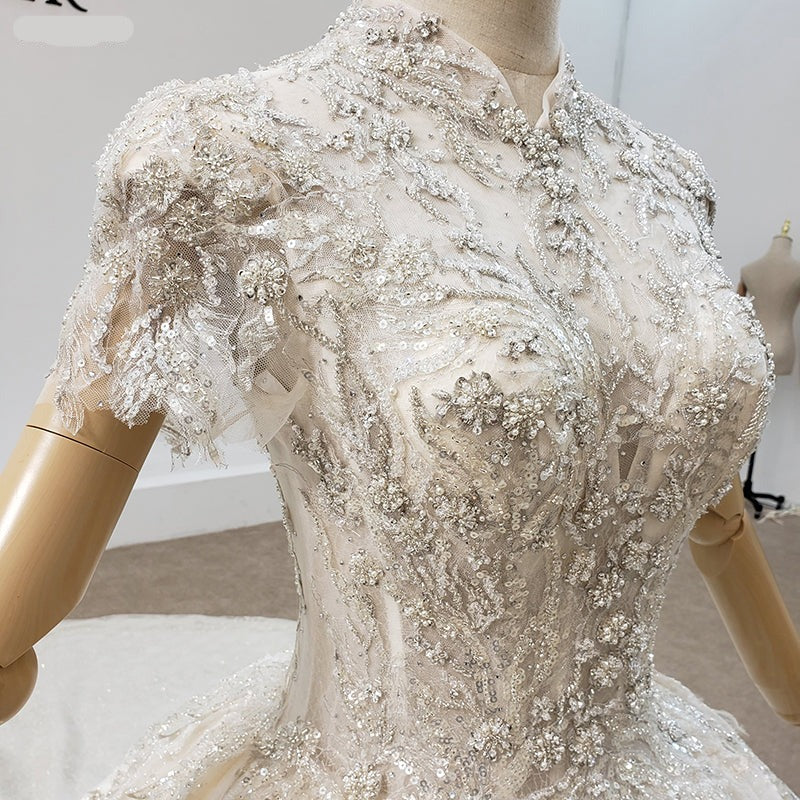 High Quality Neck Luxury Elegant Bridal Gown Wedding Dress - Image 7
