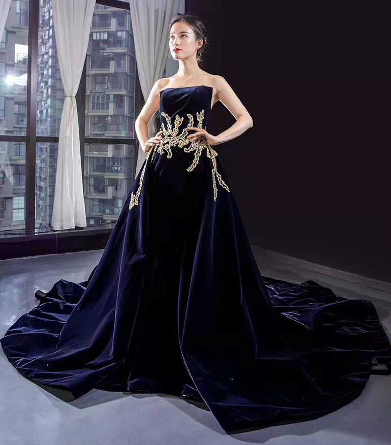 Real luxury high quality gold applique with belt empire waist hot selling evening dresses - Image 7