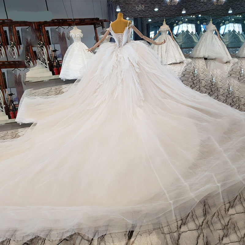 Ladies Formal Real Picture Luxury Lace Wedding Dress Bridal Gown - Image 7