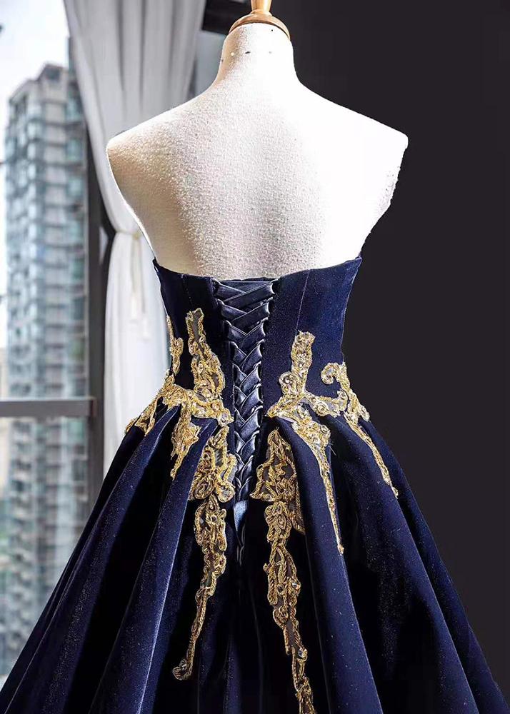 Real luxury high quality gold applique with belt empire waist hot selling evening dresses - Image 5
