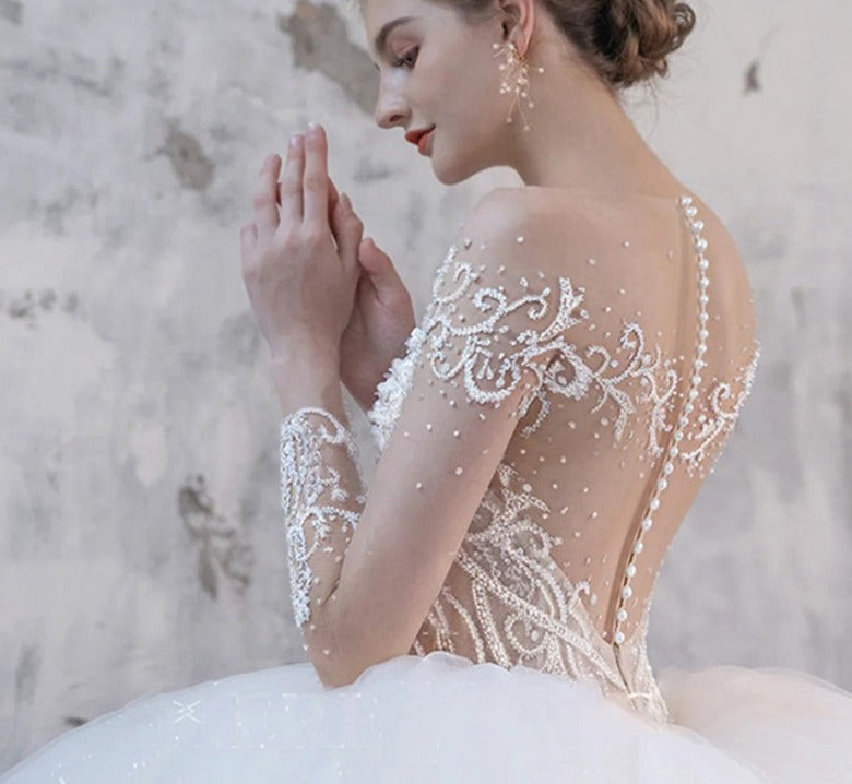 Long Sleeve Heavy Beading Sweetheart Wedding Dress Bridal Gowns - Image 3