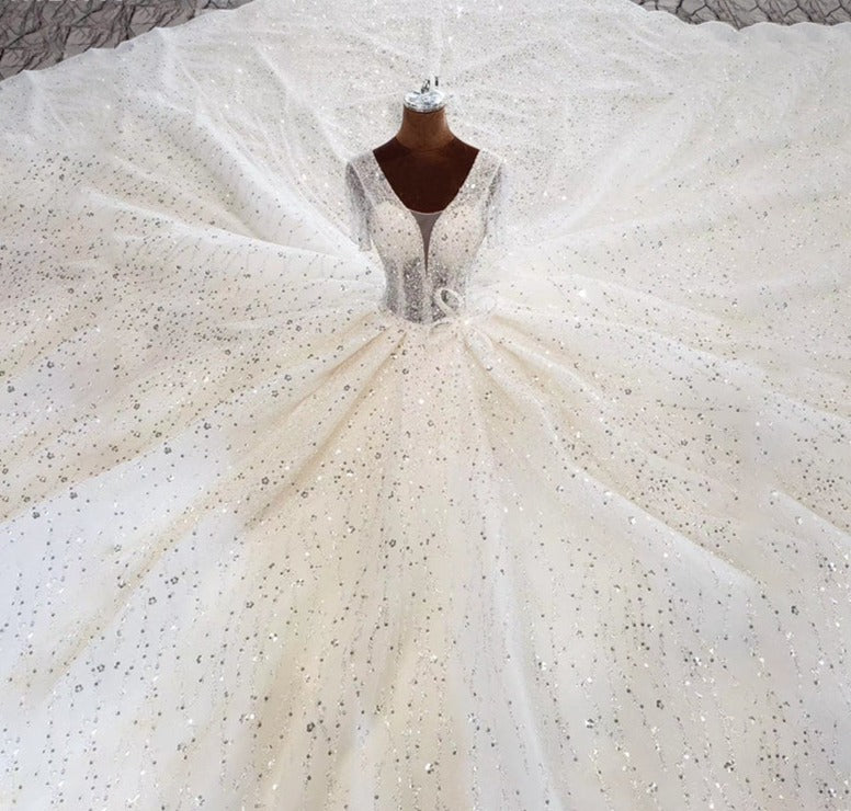 New Trend Full Elegant Sequined  Long Ball Gown Wedding Dress